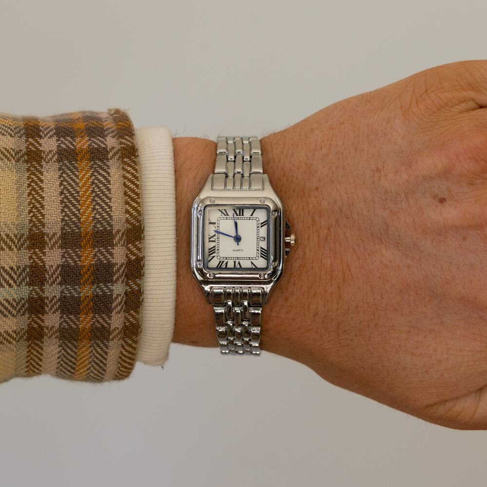 Retro White Square Face Quartz Watch Unisex Stainless Steel 8.5" New